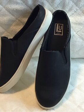 London Underground Shoes Vince Black Slip-On Flats with White Leather Z33